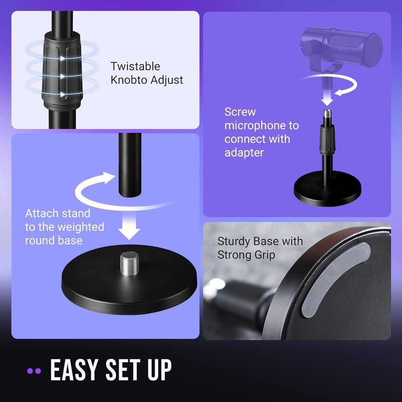 FIFINE حامل ميكروفون مكتبي، حامل ميكروفون معدني ثقيل قابل للتعديل مع محول برغي 5/8" ذكر إلى 3/8" أنثى، 4 وسادات غير قابلة للانزلاق متوافقة مع الميكروفونات للتسجيل، البث - BS1 - Image 5